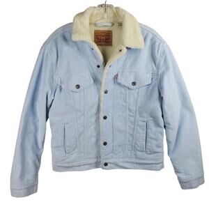 Levi's Corduroy Ex-Boyfriend Sherpa Trucker Jacket Light Ice Baby Blue Medium